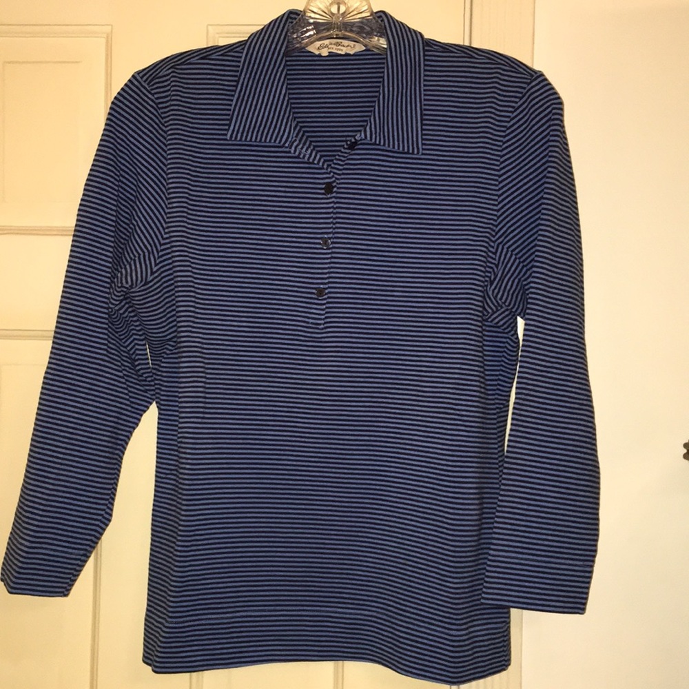 Smokey blue/navy striped cotton/spandex tee